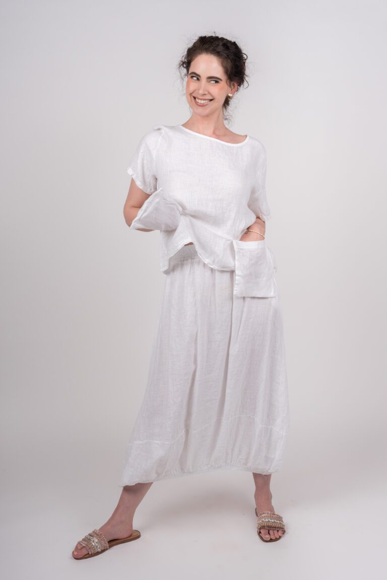 Linen Top (Pockets) & Skirt (White)